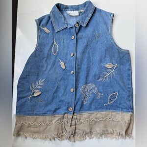Casual Corner Annex Vintage Denim Tank Tiger Embroidered Safari Y2k Western Sz L